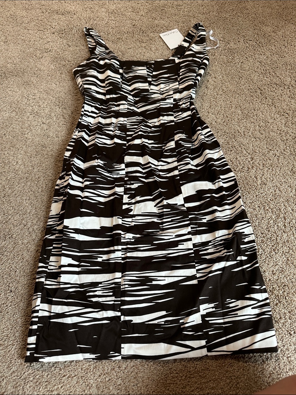 Calvin Klein deep brown & White Abstract Stripe Midi Dress